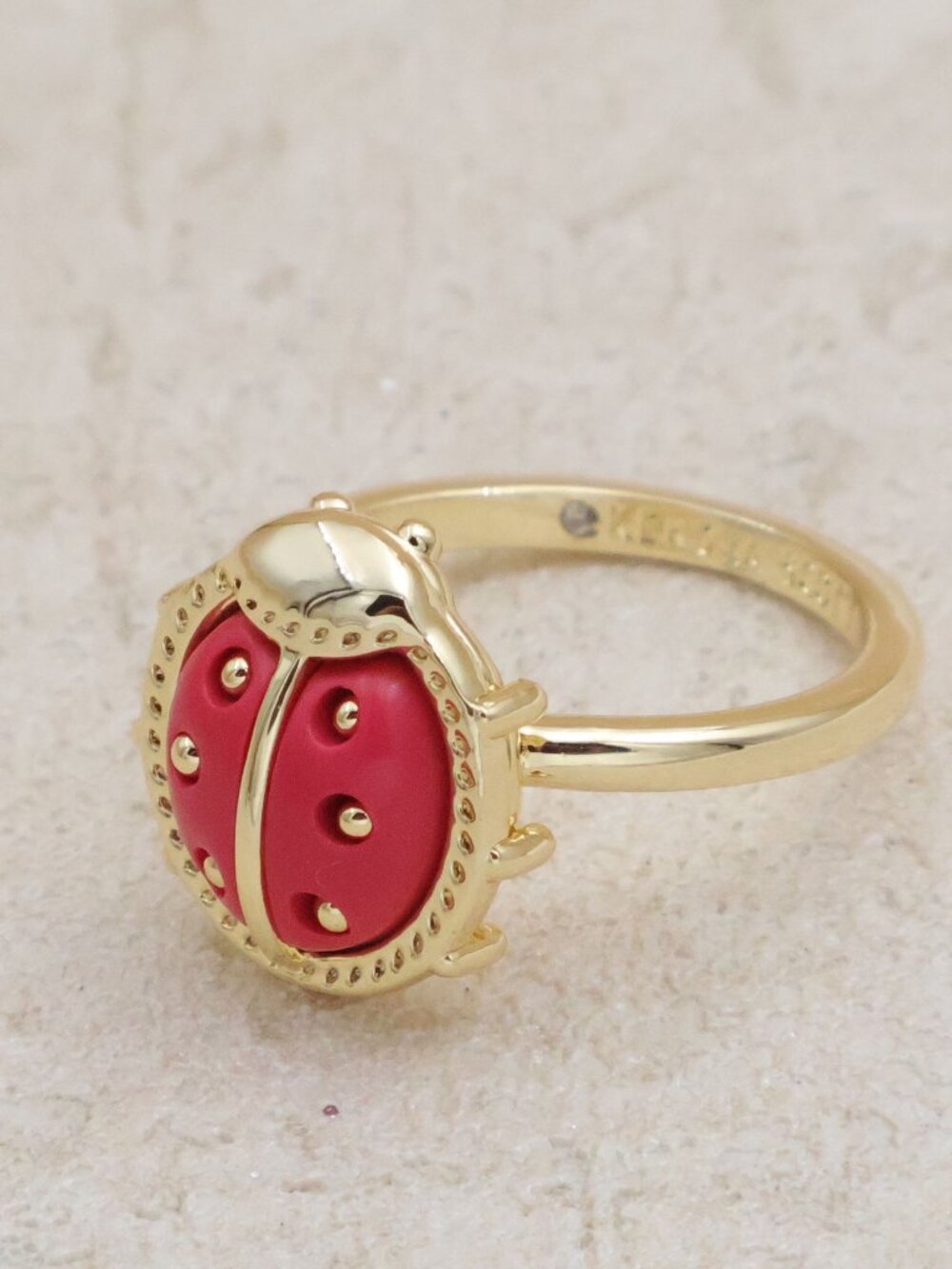 Kendra Scott Ladybug Red Vermillion Band Ring Gold SIZE 7